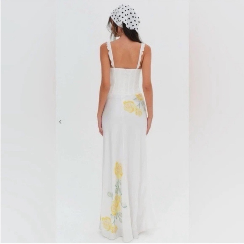 For Love And Lemons White Maxi Dress With Yellow Floral Design View 3